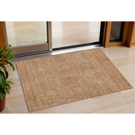 Homeroots 3' X 5' Copper Brown And Beige Geometric Washable Indoor Outdoor Area Rug 594533