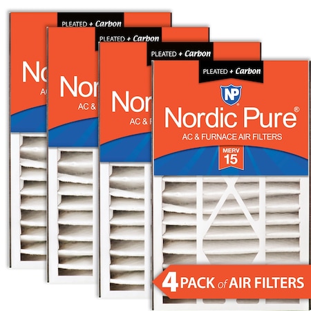 Nordic Pure 16x25x5 Plus Carbon Pleated Air Filter, High Capacity, MERV 15, 4 PK 16x25x5ABM15+C-4