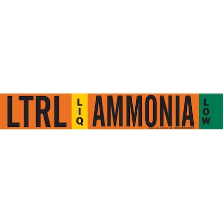 Brady LTRL LIQ AMMONIA LOW Pipe Marker, 2.25in H x 14in W, Fits Pipes 2.5in Dia. Thru 7.875in Dia. 145858