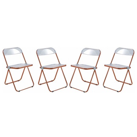 Leisuremod Lawrence Acrylic Folding Chair with Orange Metal Frame, Orange, 4PK LFCL19OR4