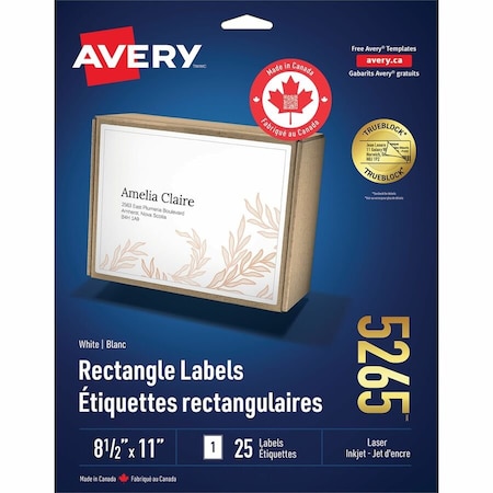 Avery Full Sheet Printable Shipping Label, PK25 05265