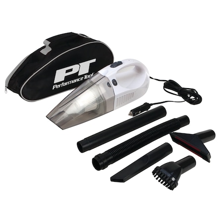 Performance Tool 12V Vacuum Cleaner, Portable, HEPA Filter, Attachments, 13ft Cord W50012