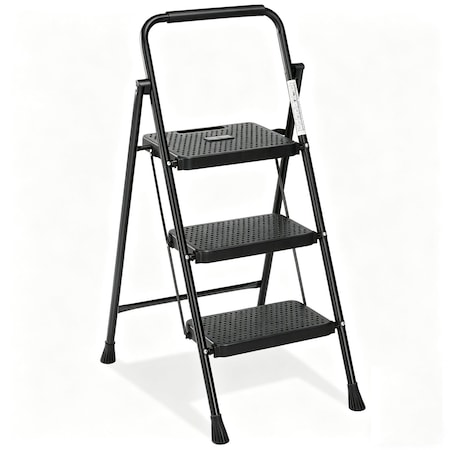 Wrightmaster 3-Step Lightweight Steel Step Stool, 9 ft. Reach with Safety Lock, 800 lb. Capacity, Black ZoroLDR-BT3S-BK
