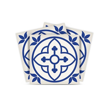 Homeroots 4" X 4" Tulipa Blue and White Peel and Stick Removable Tiles 399845
