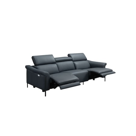 Homeroots 96" Blue Leather Reclining Wood USB Sofa 719566