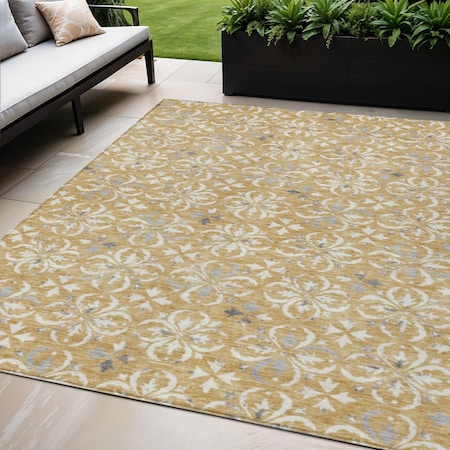 Homeroots 5' X 8' Gold Gray And Beige Floral Washable Indoor Outdoor Area Rug 595950