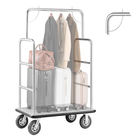 Vevor Hotel Luggage Cart 1200 lbs Bellman Cart 8 in Rubber Wheels Hotels Silver X-112