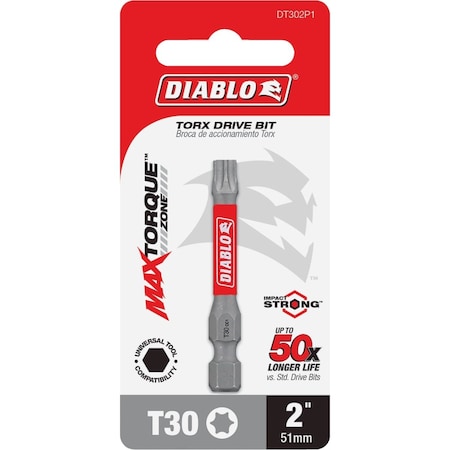 Diablo T30 TORX 2'' Power Impact Screwdriver Bit DT302P1