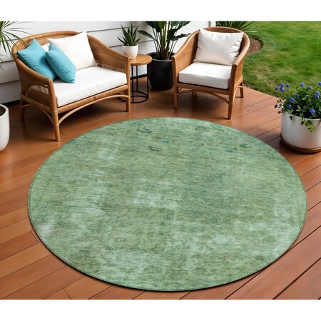 Homeroots 8' Sage And Mint Green Round Abstract Washable Indoor Outdoor Area Rug 615508