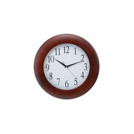 Universal One Round Wood Clock, 12-3/4", Cherry UNV10414