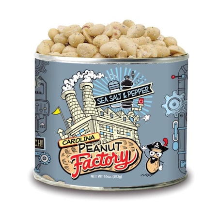 1 In 6 Snacks Carolina Peanut Factory Sea Salt & Pepper Peanuts 10 oz Can 10952