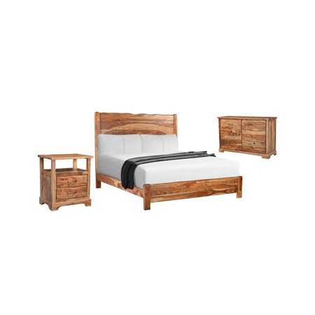 Homeroots Three Piece Brown Solid Wood Bedroom Set 554224