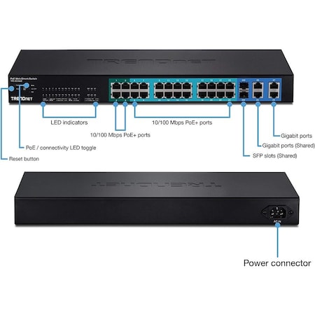 Trendnet 24-PORT 10/100MBPS WEB SMART POE SWITCH W/ 4 GIGABIT PORTS AND 2 MINI-GBIC SLOTS TPE-224WS