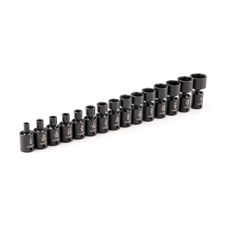 Tekton 3/8 Inch Drive 6-Point Universal Joint Impact Socket Set, 15-Piece 1/4-1 in. SID97001