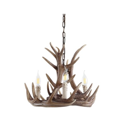 Jonathan Y Nelle 18" Adjustable Resin Antler 3-Light LED Chandelier, Brown JYL6304A