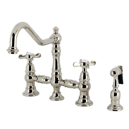 Kingston Brass Bridge Kitchen Faucet with Brass Sprayer, Polished Nickel KS3276BEXBS