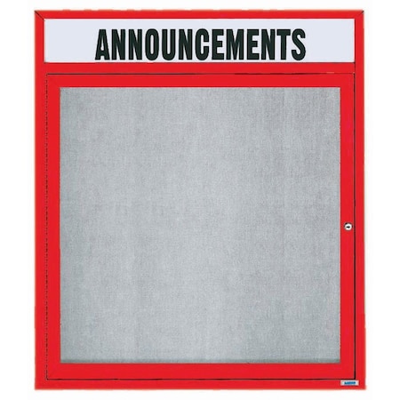 Aarco Outdoor Enclosed Bulletin Board w/ Al Frame Header, Powder Coated Red, 36''Hx30''W ODCC3630RHR