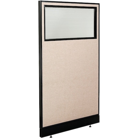 Global Industrial Interion Office Partition Panel with Partial Window and Raceway, 36-1/4"W x 64"H, Tan 694691WNTN