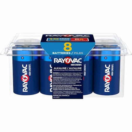 Rayovac High-Energy Alkaline D Batteries, For Drain Device, Toy, Flashlight, 8PK 8138PP