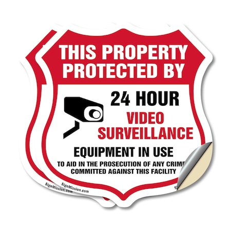 Signmission Video Surveillance Shield Sign This Prop, 4 inch X 4 inch, Vinyl Decal, 2PK SHI-D-2PACK-4-470