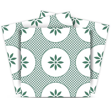 Homeroots 12" X 12" Light Sage And White Circle Flower Peel and Stick Removable Tiles 556395