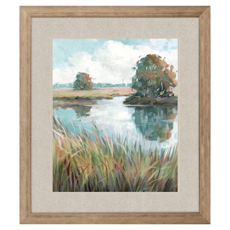 Homeroots Riverside View Watercolor Waterscape Distressed Frame Wall Art 558345