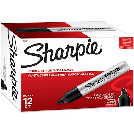 Sharpie King Size Permanent Marker, Broad Chisel Tip, Black, PK12, 12PK 15001
