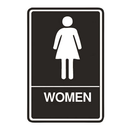 Hy-Ko 6 in. x 9 in. Braille ADA Approved Women's Restroom Sign BLACK / WHITE DB-4