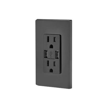 Leviton USB Charger/Duplex Tamper-Resistant Receptacle, 3.6/15 Amp, 125 Volt, NEMA 5-15R, Black T5632-E