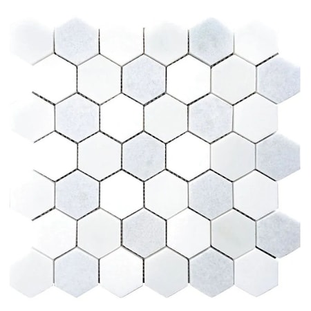 Apollo Tile 12x12 Thassos, Blue Celeste, Paper White Marble Hexagon Wall and Floor Tile 4.83 sqft/case, 5PK APLMKN8814A