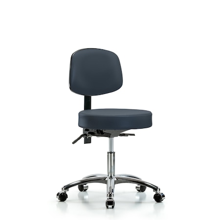 Blue Ridge Ergonomics Desk Stool, Vinyl, Bk, Chrome, Casters, Nav BR-VDHST-CR-T0-CC-8582