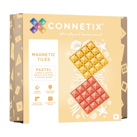 Connetix Magnetic Tiles Pastel Lemon & Peach Base Plate, 2-Piece Set CT-P-LP002-BP
