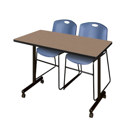 Regency Kobe Mobile T-Base Training Table W/ 2 Zeng Stack Chairs, 48 in W, 24 in L, Noble Oak MKTRCC4824NO44BE