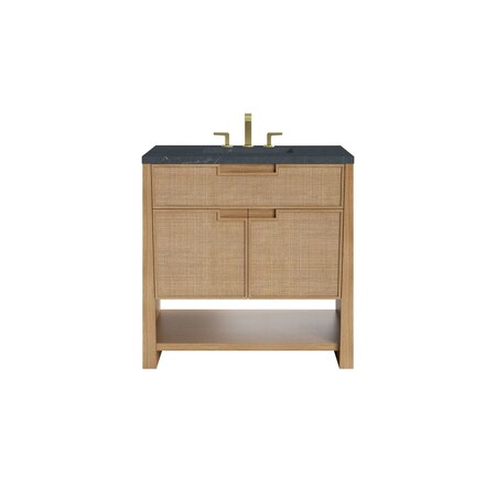 James Martin Vanities Solene 36 in. Single Vanity, Seaside Oak, w/ 3 CM Charcoal Soapstone Quartz Top D225-V36-SSO-3CSP