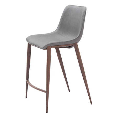 Homeroots Set of Two 26" Slate Gray and Brown Faux Leather and Steel Counter Height Bar Chairs 555683