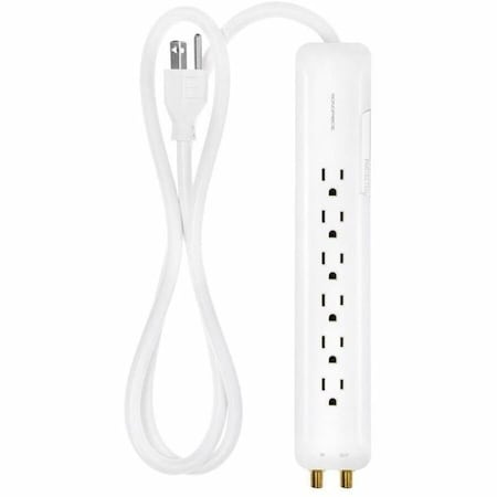 Monoprice Outlet Strip, Surge, Coax, 5-15R, 5-15P, 4 ft, White 9199