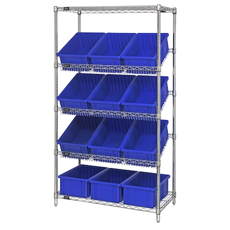 Quantum Storage Systems WIRE SHELVING UNIT W/12 BLUE BINS WRS-5-92060BL