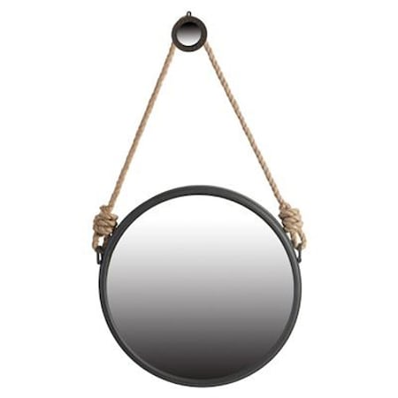 Homeroots Black and Silver Round Accent Metal Mirror 484992