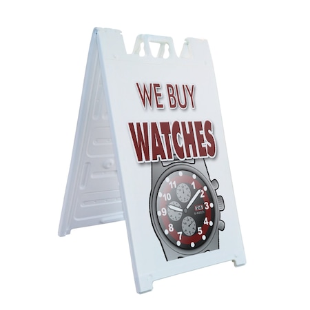Signmission We Buy Watches, A-Frame & 2 Decals Installed, Heavy-Duty Plastic Frame SBHD-D-2436-We Buy Watches
