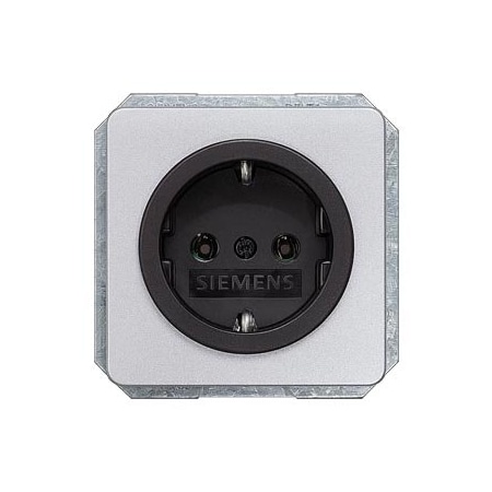 Siemens DELTA profil, silver SCHUKO socket outlet 10/16 A 250 V Black bezel 5UB1463