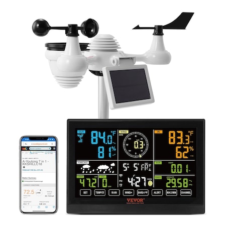 Vevor 7-in-1 Wi-Fi Weather Station 7.5 in Color Display Wireless Outdoor Sensor YT60234