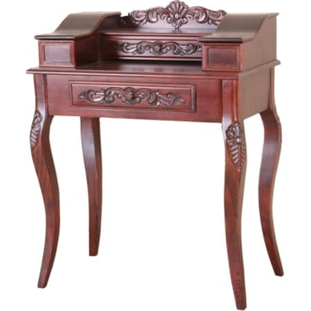 Fixturesfirst Carved Wood Two Drawer Telephone Table - Brown FI2998593