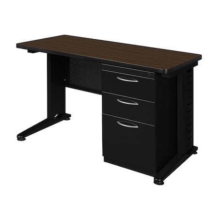 Regency Fusion Teachers Desk W/ Single Pedestal Drawer Unit, 48 in W X Wood, Metal, Neo Walnut MSP4824NW