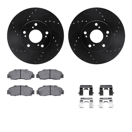 Dynamic Friction Co DFC Rotors-Drilled & Slotted-Black w/ EURO 5000 Ceramic Brake Pads Incl Hdw 8612-59004