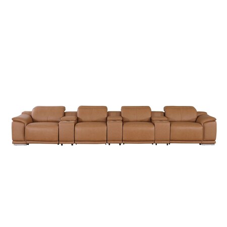 Homeroots 175" Chestnut Italian Leather Reclining Metal USB Sofa 720417