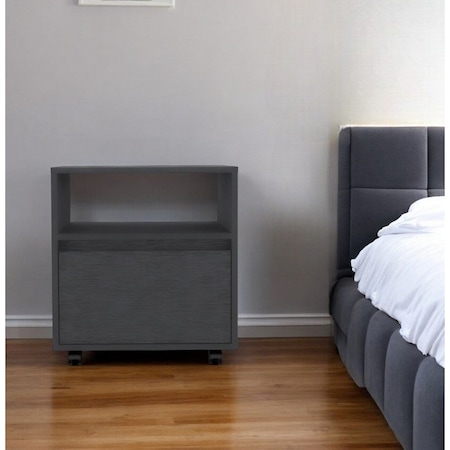 Homeroots 20" Black Wood One Drawer Nightstand 526150