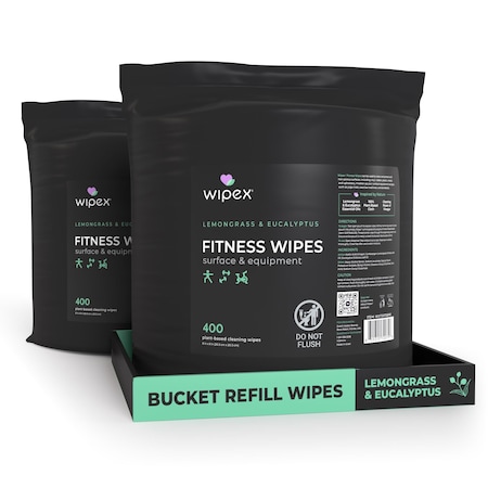 Wipex Plant-Based Fitness Wipes 400ct Bucket Refills, Lemongrass/Eucalyptus, 800 Gym Equipment Wipes, 2PK WX72075BRE-2
