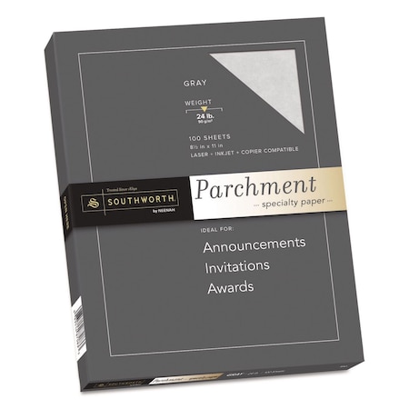 Southworth Parchment Specialty Paper, 24 lb Bond Weight, 8.5 x 11, Gray, 100 PK P974CK/3/36