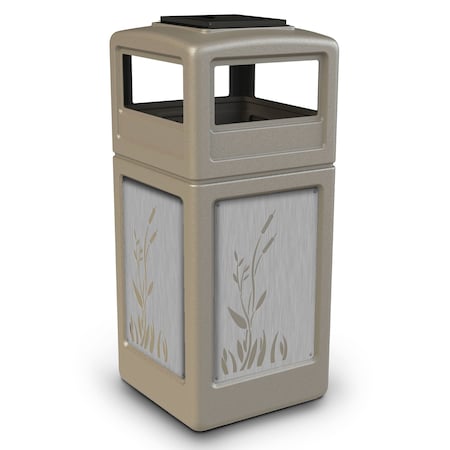 Commercial Zone Products 42-gallon w/ CATTAILS Panels, Ashtray-Lid, Beige 7330963K