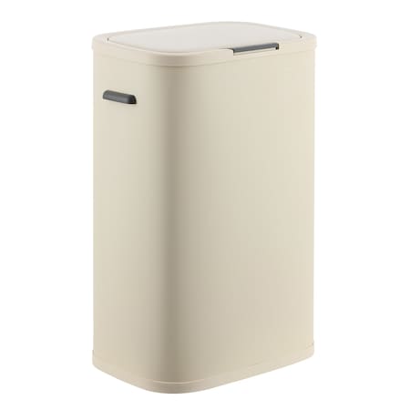 Happimess Tammi Kitchen 14.5-Gallon Slim Metal Push Button Trash Can, Limestone Beige HPM1017D